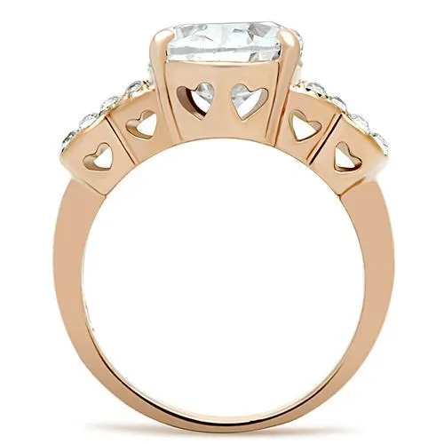 Rings Alamode GL141 IP Rose GoldIon Plating Brass Ring with AAA Grade CZ in Clear