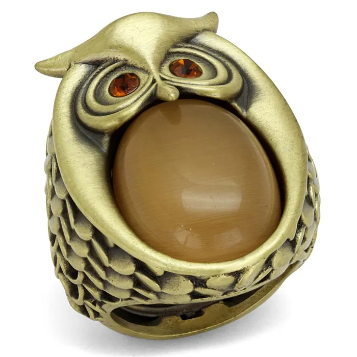 Rings Alamode LO3888 Antique Copper Brass Ring with Synthetic Cat Eye in Brown