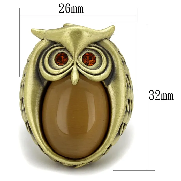 Rings Alamode LO3888 Antique Copper Brass Ring with Synthetic Cat Eye in Brown