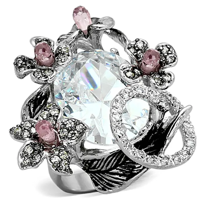 Rings Alamode LOA877 Rhodium Ruthenium Brass Ring with AAA Grade CZ in Multi Color