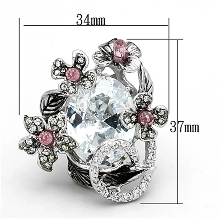 Rings Alamode LOA877 Rhodium Ruthenium Brass Ring with AAA Grade CZ in Multi Color