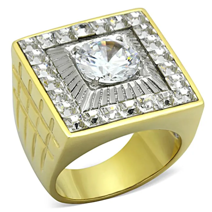 Rings Alamode TK1359 TwoTone IP Gold Ion Plating Stainless Steel Ring with AAA Grade CZ in Clear
