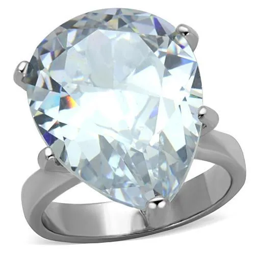 Rings Alamode TK1750 High polished no plating Stainless Steel Ring with AAA Grade CZ in Clear