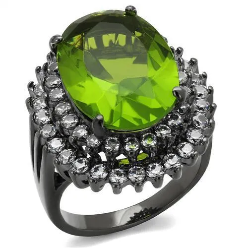 Rings Alamode TK1892LJ IP Light Black IP Gun Stainless Steel Ring with Synthetic Synthetic Glass in Peridot