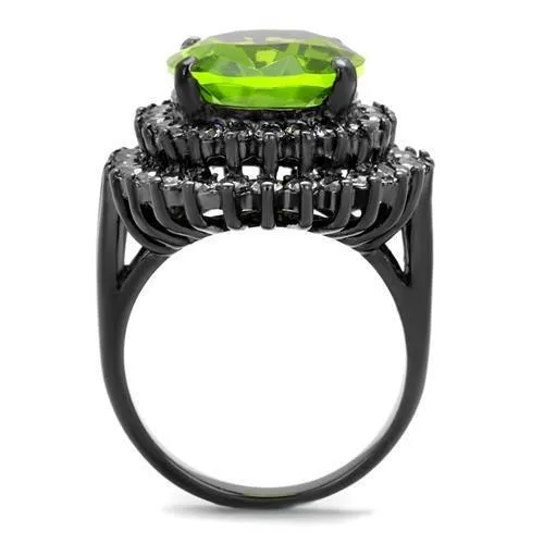 Rings Alamode TK1892LJ IP Light Black IP Gun Stainless Steel Ring with Synthetic Synthetic Glass in Peridot