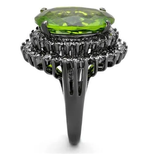 Rings Alamode TK1892LJ IP Light Black IP Gun Stainless Steel Ring with Synthetic Synthetic Glass in Peridot