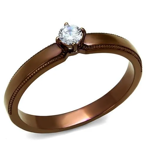 Rings Alamode TK2621 IP Coffee light Stainless Steel Ring with AAA Grade CZ in Clear