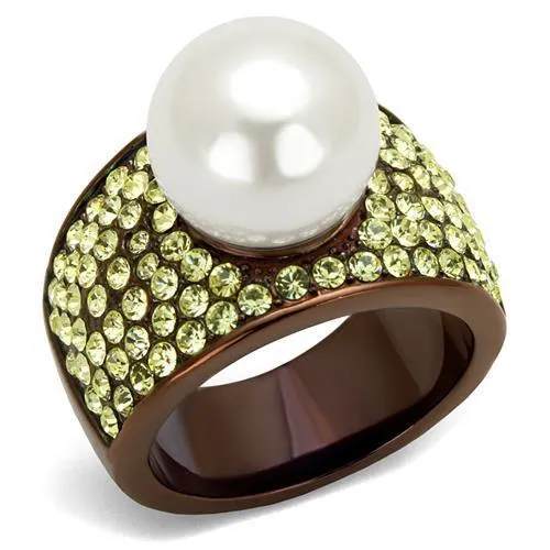 Rings Alamode TK2715 IP Coffee light Stainless Steel Ring with Synthetic Pearl in White