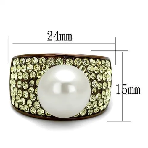 Rings Alamode TK2715 IP Coffee light Stainless Steel Ring with Synthetic Pearl in White
