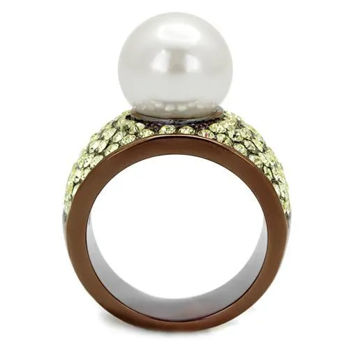 Rings Alamode TK2715 IP Coffee light Stainless Steel Ring with Synthetic Pearl in White