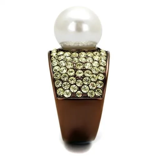 Rings Alamode TK2715 IP Coffee light Stainless Steel Ring with Synthetic Pearl in White