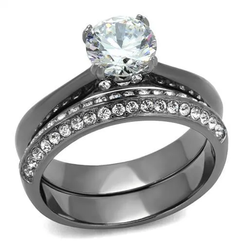 Rings Alamode TK2797 IP Light Black IP Gun Stainless Steel Ring with AAA Grade CZ in Clear
