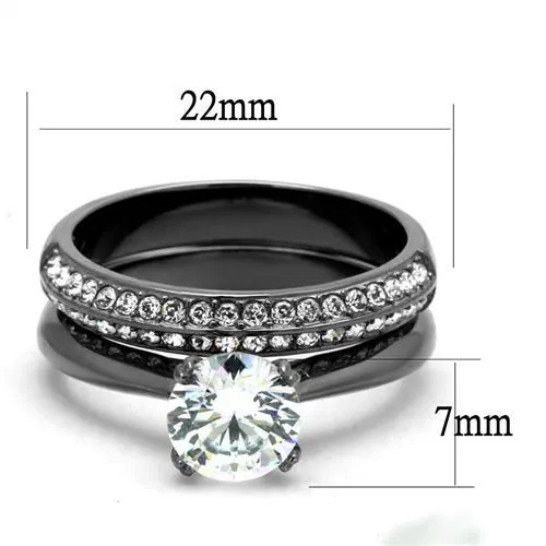 Rings Alamode TK2797 IP Light Black IP Gun Stainless Steel Ring with AAA Grade CZ in Clear