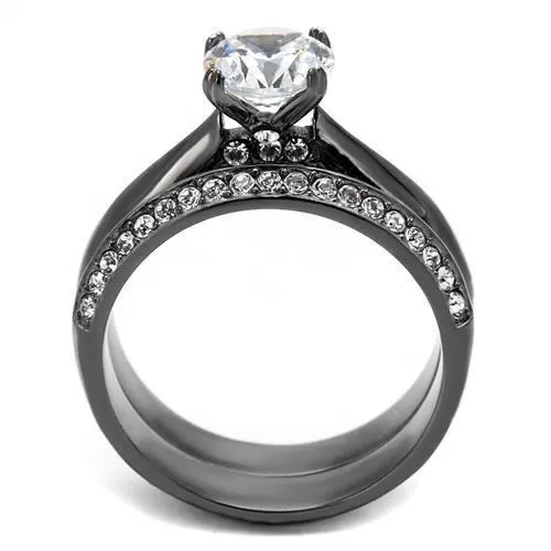 Rings Alamode TK2797 IP Light Black IP Gun Stainless Steel Ring with AAA Grade CZ in Clear