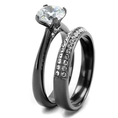 Rings Alamode TK2797 IP Light Black IP Gun Stainless Steel Ring with AAA Grade CZ in Clear