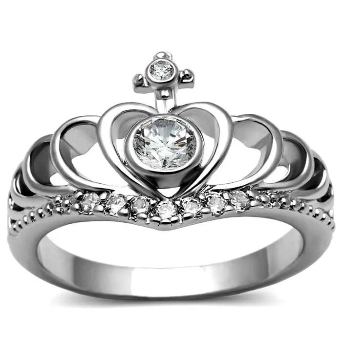 Rings Alamode TK2870 High polished no plating Stainless Steel Ring with AAA Grade CZ in Clear