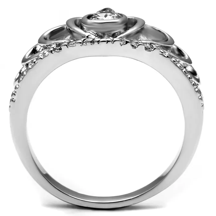 Rings Alamode TK2870 High polished no plating Stainless Steel Ring with AAA Grade CZ in Clear