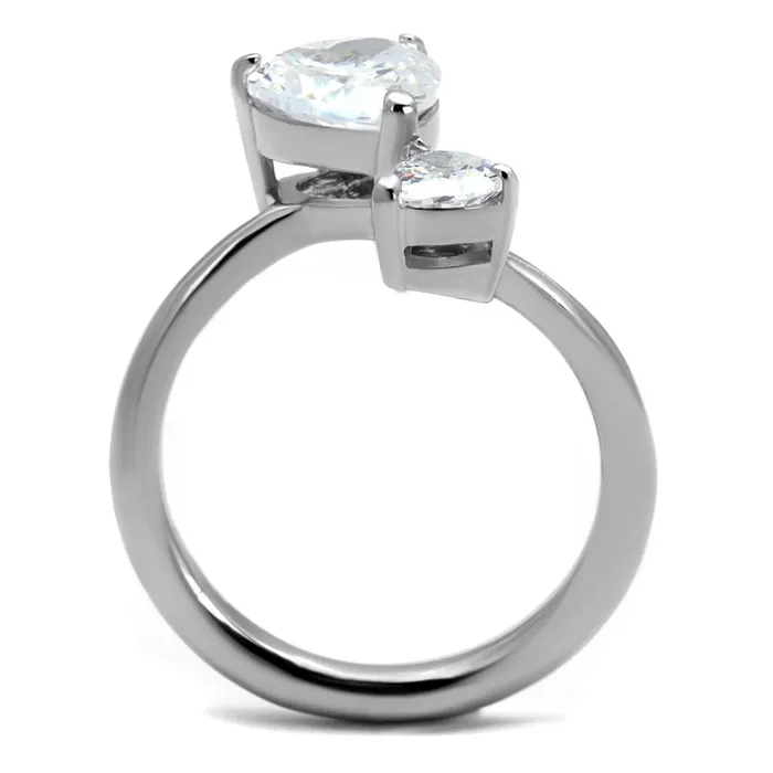 Rings Alamode TK2981 High polished no plating Stainless Steel Ring with AAA Grade CZ in Clear