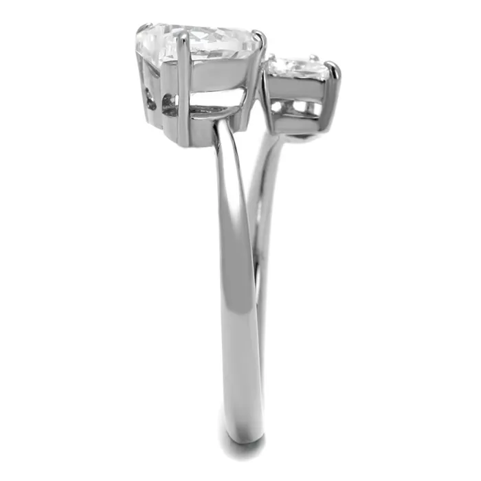 Rings Alamode TK2981 High polished no plating Stainless Steel Ring with AAA Grade CZ in Clear