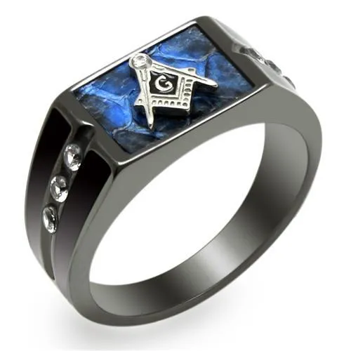 Rings Alamode TK3116 TwoTone IP Black Stainless Steel Ring with AAA Grade CZ in Clear