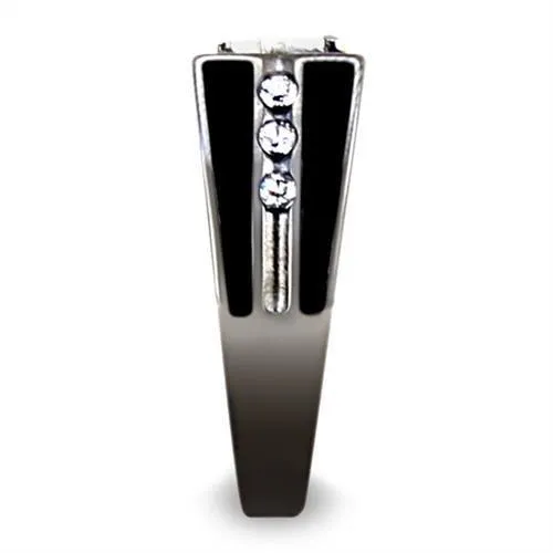 Rings Alamode TK3116 TwoTone IP Black Stainless Steel Ring with AAA Grade CZ in Clear