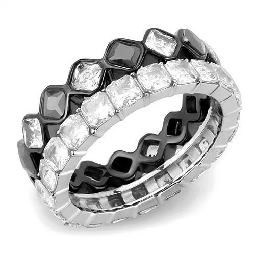 Rings Alamode TK3231 TwoTone IP Black Ion Plating Stainless Steel Ring with AAA Grade CZ in Black Diamond