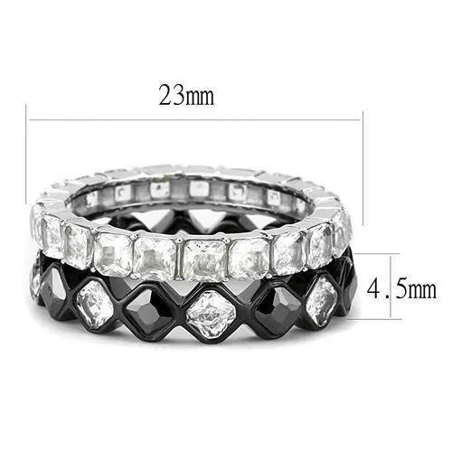 Rings Alamode TK3231 TwoTone IP Black Ion Plating Stainless Steel Ring with AAA Grade CZ in Black Diamond