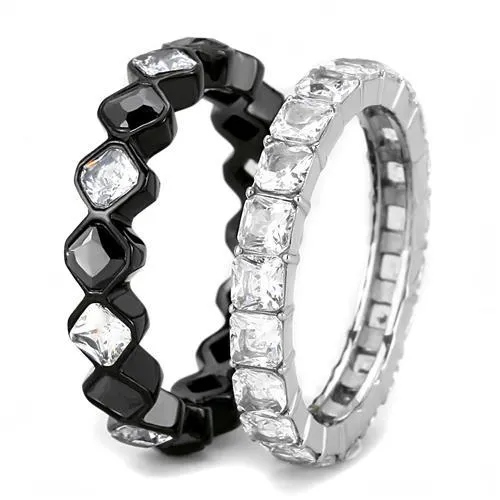 Rings Alamode TK3231 TwoTone IP Black Ion Plating Stainless Steel Ring with AAA Grade CZ in Black Diamond