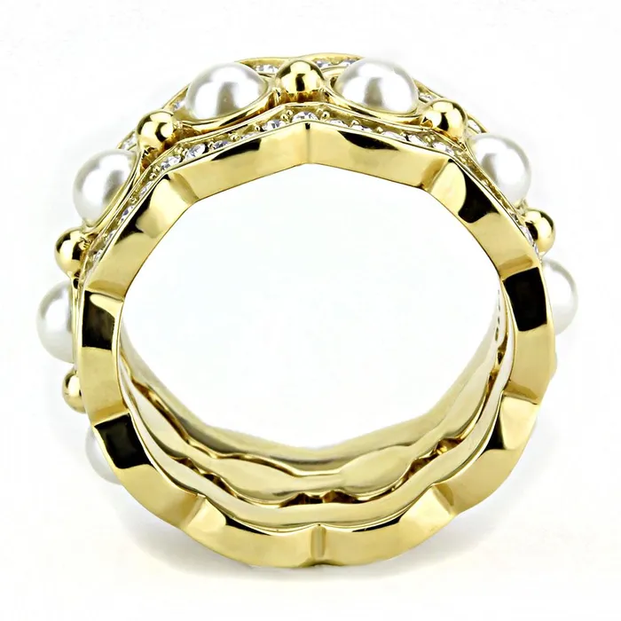 Rings Alamode TK3520 IP GoldIon Plating Stainless Steel Ring with Synthetic Pearl in White