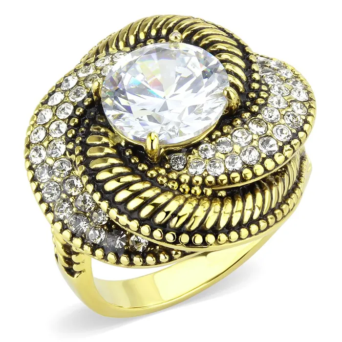 Rings Alamode TK3714 IP GoldIon Plating Stainless Steel Ring with AAA Grade CZ in Clear