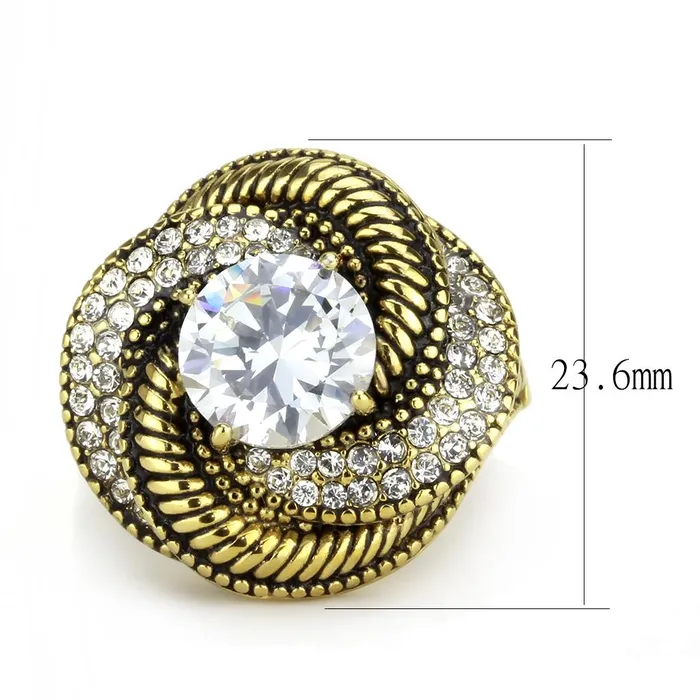 Rings Alamode TK3714 IP GoldIon Plating Stainless Steel Ring with AAA Grade CZ in Clear
