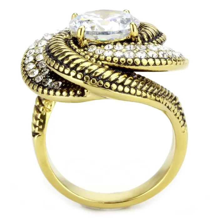 Rings Alamode TK3714 IP GoldIon Plating Stainless Steel Ring with AAA Grade CZ in Clear