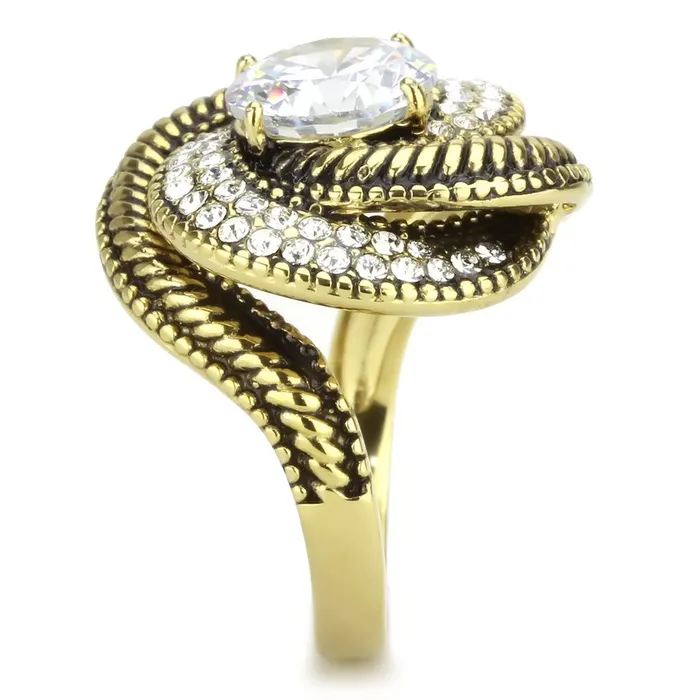 Rings Alamode TK3714 IP GoldIon Plating Stainless Steel Ring with AAA Grade CZ in Clear
