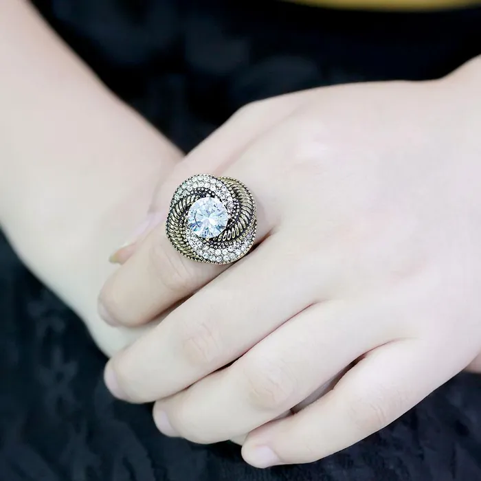 Rings Alamode TK3714 IP GoldIon Plating Stainless Steel Ring with AAA Grade CZ in Clear