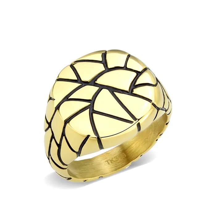 Rings Alamode TK3903 IP GoldIon Plating Stainless Steel Ring with Epoxy in Jet