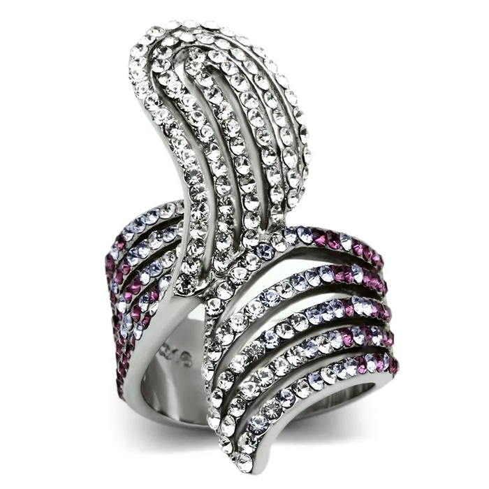 Rings Alamode TK691 High polished no plating Stainless Steel Ring with Top Grade Crystal in Multi Color