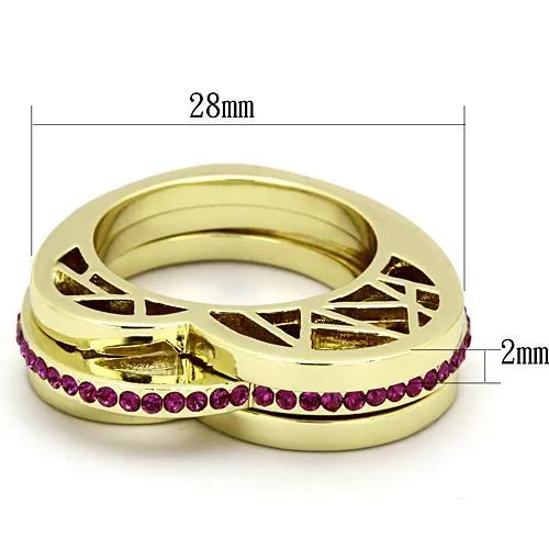 Rings Alamode TK863 IP GoldIon Plating Stainless Steel Ring with Top Grade Crystal in Fuchsia