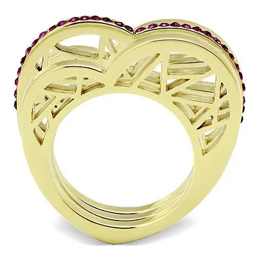 Rings Alamode TK863 IP GoldIon Plating Stainless Steel Ring with Top Grade Crystal in Fuchsia