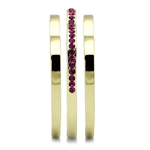 Rings Alamode TK863 IP GoldIon Plating Stainless Steel Ring with Top Grade Crystal in Fuchsia