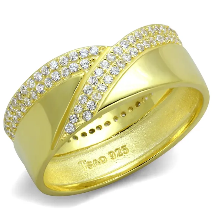 Rings Alamode TS380 Gold 925 Sterling Silver Ring with AAA Grade CZ in Clear