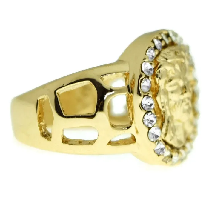 Rings Bling Cartel Admin Round Jesus Face Gold Finish Iced Flooded Out Ring