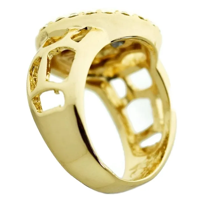 Rings Bling Cartel Admin Round Jesus Face Gold Finish Iced Flooded Out Ring