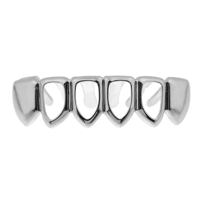 Rings Bling Cartel Admin Silver Tone Four Open Face Hollow Bottom Teeth Grillz