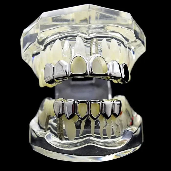 Rings Bling Cartel Admin Silver Tone Two Open Face Teeth Grillz Set