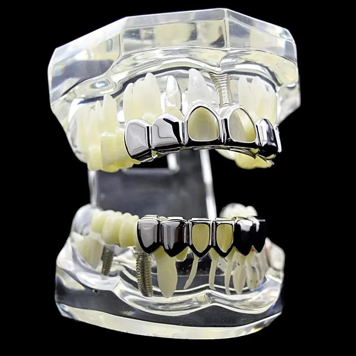 Rings Bling Cartel Admin Silver Tone Two Open Face Teeth Grillz Set