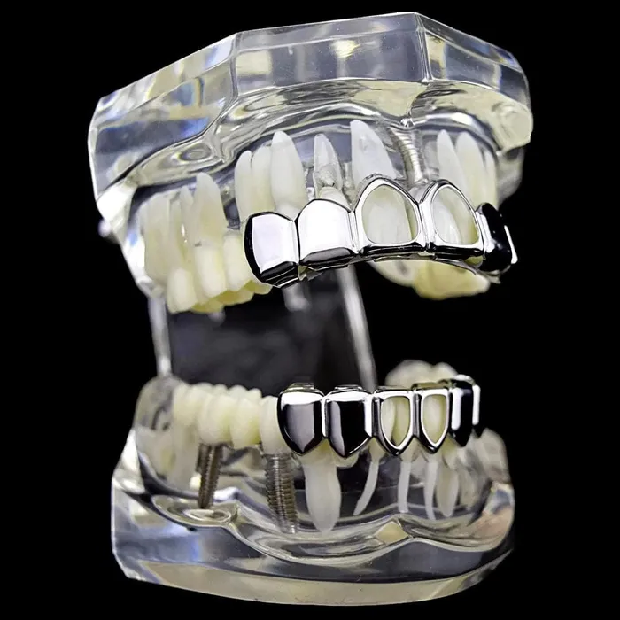 Rings Bling Cartel Admin Silver Tone Two Open Face Teeth Grillz Set