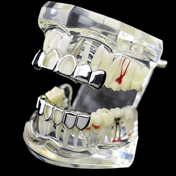 Rings Bling Cartel Admin Silver Tone Two Open Face Teeth Grillz Set