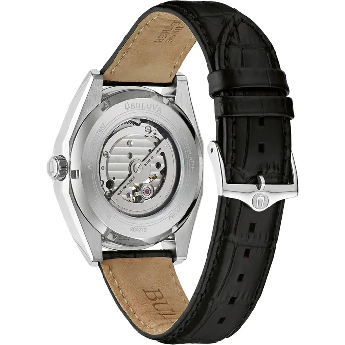 Rings Bulova Bulova Mens Watch Surveyor Open Heart Black and Silver Tone Dial Strap 96A273