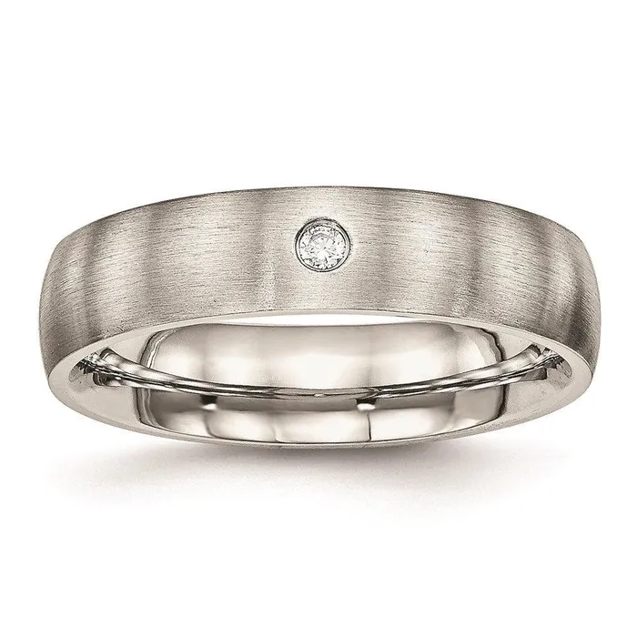 Rings Chisel Stainless Steel Brushed Half Round CZ Ring