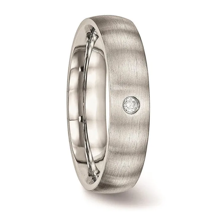 Rings Chisel Stainless Steel Brushed Half Round CZ Ring